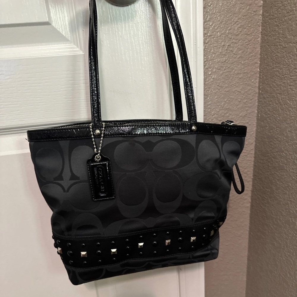 Coach F17567 Signature Studded Dark Gray Tote Bag